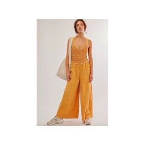 Free People Forever And Always Ruched One Piece Wide Leg Jumpsuit Size XL NWOT